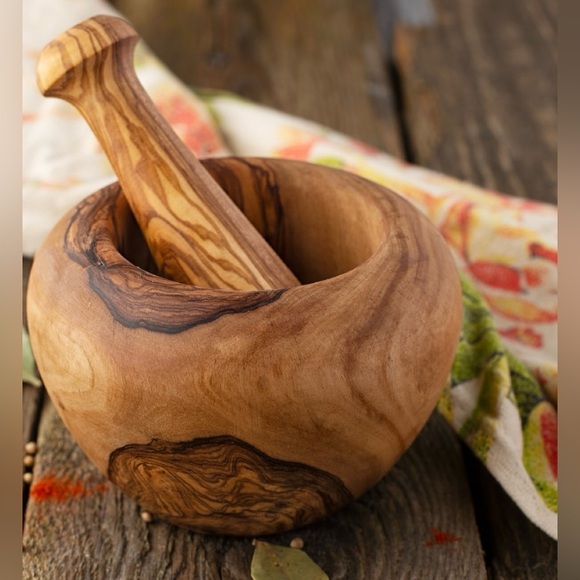 Artisan Other - Artisan Handmade Wooden Rich Olive Wood Mortar and Pestle Set Spices Herbs OOAK